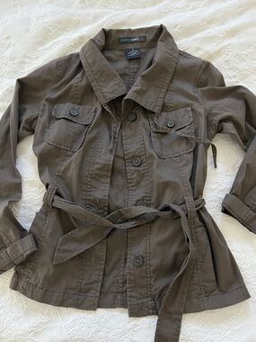 French Cuff Army green Tie-Waist Utility Jacket